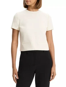Top corto Theory cuello redondo, manga corta en crepé almirante, L, precio de venta sugerido por el fabricante: 189 $ - Imagen 1 de 4