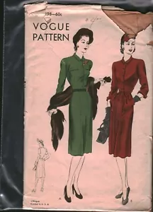 9198 Vintage Vogue Sewing Pattern Misses 1940s One Piece Easy to Make Dress - Picture 1 of 2