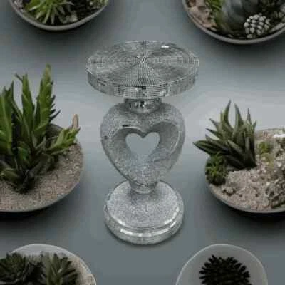 Silver Mirrored Side Table – Crushed Diamond Crystal Sparkly End Table - Image 1 of 4