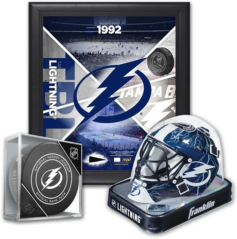 Tampa Bay Lightning Fan Bundle-With Team 15x17 Frame, Mini Goalie Mask & Puck Cover