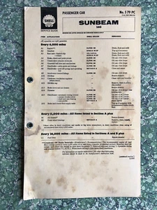 Shell Service Guide Lubrication Chart Sunbeam 260 2425G - Picture 1 of 2