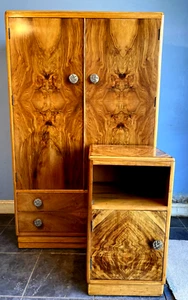 GOOD QUALITY SINGLE ART DECO FIGURED WALNUT BEDSIDE CABINET - Picture 1 of 10