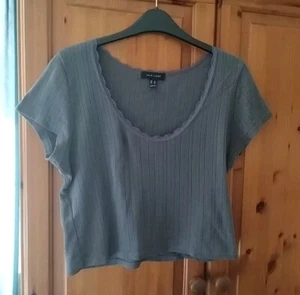 Grey Light Cotton Top T Shirt Lace New Look Size 16 Cool Vgc Pretty Tee Shirt - Picture 1 of 6