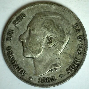 1885 MS M Spain Silver 1 Peseta Coin Circulated You Grade Alfonso XII Ruler - Picture 1 of 2
