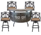 5 Piece Outdoor Bar Height Table Chairs Set Aluminum Patio Palm Tree Furniture.