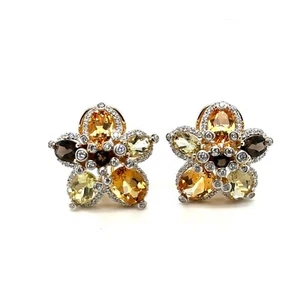 Levian 14k Yellow Gold Multi Gemstone & Diamond Flower 🌺 🌺 Earrings 12.55g - Picture 1 of 9