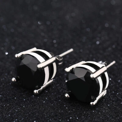3mm-10mm Mens Earrings Round Cut Cubic Zirconia Stud Earrings Simulated Diamond  - Imagem 1 de 4