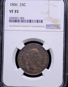 1806 Draped Bust Quarter NGC VF35 25 cents strong for grade - Picture 1 of 3