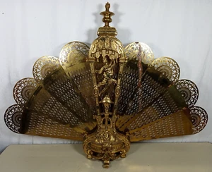 Vintage Brass Figural Regency Peacock Fireplace Screen Flame Topper 30.5" 30lbs - Picture 1 of 21