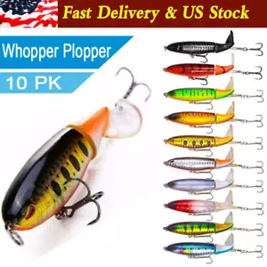 10X~Fishing Lures Bait Whopper Plopper Topwater Floating Rotating Tail 10 Colors - Picture 1 of 16