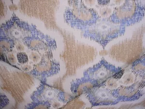 3Y JF Fabrics Decarlo Natural Gold Alabaster Blue Ikat Drapery Upholstery Fabric - Picture 1 of 4