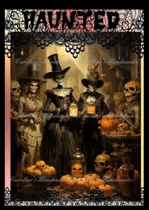 Haunted Halloween Party Designer Cotton Fabric Quilt Block Multi-size - Picture 1 of 1