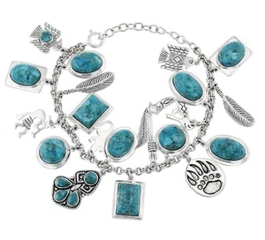 Südwesten Rhodium über Sterling 925 Silber Türkis Kokopelli Bettelarmband - Bild 1 von 12