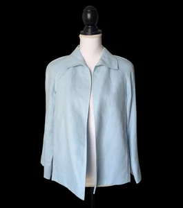 Talbots Pure Irish Linen Light Blue Open Front Jacket New Small Slit Sleeve - Picture 1 of 6