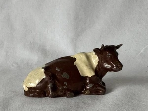 Vintage Painted Lead Britains Era Toy Farm Animal Hollowcast Brown White Cow - Picture 1 of 8