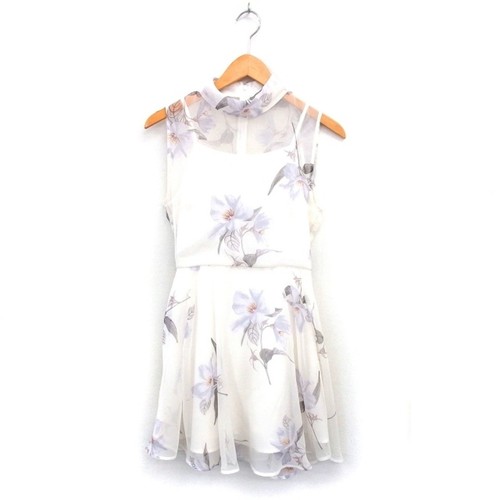 OFF WHITE snidel abito pelliccia chiffon lunghezza ginocchio floreale trasparente senza maniche 1 bianco sporco us