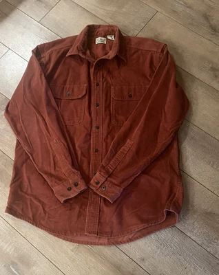 LL Bean Corduroy Shirt Mens Medium Reg. Long Sleeve Button Down Pocket Rust/Oran - Image 1 of 4