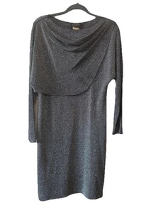 VTG Metallic Silver Wild Rose Chain Mail Style Long Sleeve Knit Dress Size 7/8 - Picture 1 of 10