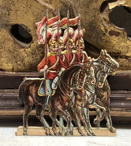 Victorian Die Cut Embossed Horses & European Soldiers w/ Banners Scrap - L9 - Picture 1 of 5