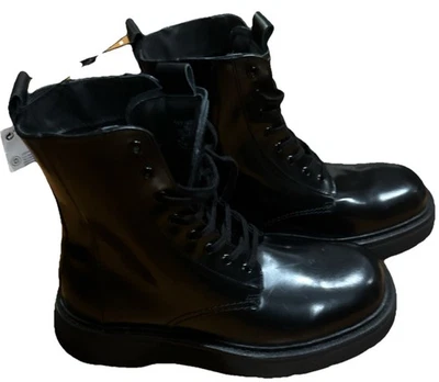 Botas de moto de combate ZARA de cuero negras con cordones para mujer EE. UU. 9 UE 40 NUEVAS Foto 1 de 4