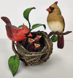 Danbury Mint Proud Parents Cardinal & Babies In Nest Sculpture By Bob Guge - Picture 1 of 12