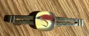 Vintage Anson Tie Bar Clip Lucite Red Fly Fishing Lure Hook Gold Tone Bar - Picture 1 of 3