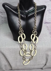 Collar de eslabones de cadena vintage en tono crema y dorado de 3 hilos para mujer - Imagen 1 de 5