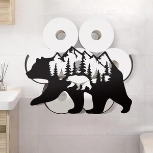 Soporte de papel higiénico Bear, divertido oso rústico cabina papel higiénico decorativo almacenamiento... - Imagen 1 de 8