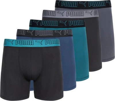 Paquete de 5 calzoncillos boxer de rendimiento grandes de PUMA para hombre, azules/verdes/negros  Foto 1 de 4