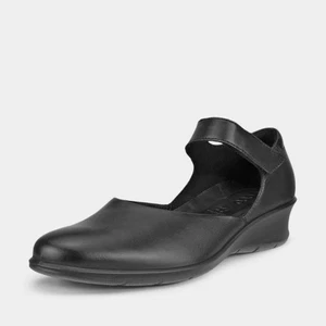 ECCO Felicia Mary Jane Pump Women's 40 / 9-9.5 Comfort Shoe Black Leather Wedge - Picture 1 of 9