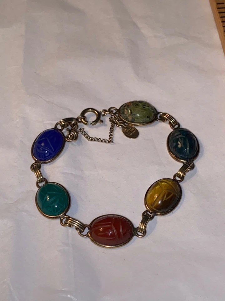 Gemstone Scarab Bracelet - Burt Cassell 1/20  12 K Gold Filled - Image 1 of 4