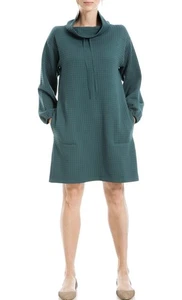 Max Studio Textured Knit Collared Short Dress in Teal Sz Small Retail: $158 - Picture 1 of 7