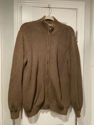 L.L. Bean 男式 XL 码棕色罗纹针织全拉链棉质开衫毛衣 — 第 1/4 张图片