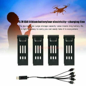 4Pcs 3.7V 1200mAh Rechargeable Lipo Battery w/ Charger Units For E58 RC Drone U+ - Picture 1 of 12
