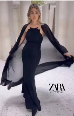 Zara x Kate Moss Long Semi Sheer Tasselled Cape Black M One Size 1067/200  - Image 1 of 4