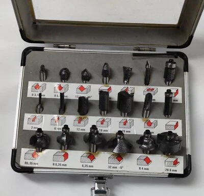 20tlg. Fräsersatz Nutfräser Fräser Set für Oberfräser Holzfräser. Alukoffer  - Bild 1 von 3