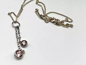 Vintage Sterling Silver 925 Pendant Necklace Pink Cubic Zirconia 2.48g - Picture 1 of 7