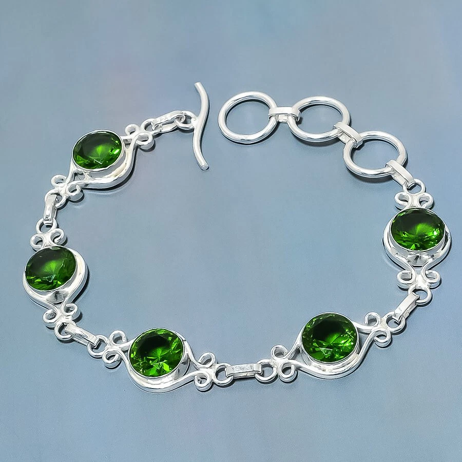 Peridot Quartz Gemstone Silver Plated Bracelet Jewelry 7-8" - Image 1 of 1
