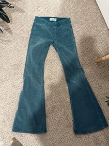 We The Free People Corduroy Flare Leg Pull On Stretch Pine Green Pants Size 24 - Picture 1 of 3