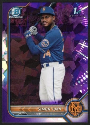 2022 Bowman Chrome 1st Sapphire Simon Juan BCP-170 Purple 17/25 New York Mets - Image 1 of 2