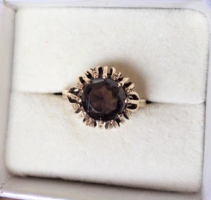Vintage Contemporary Smokey Topaz Ring In 9ct Yellow Gold - Size L, Very Rare - Picture 1 of 14