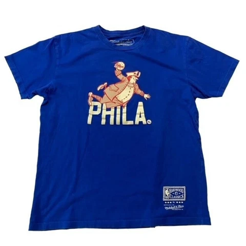 Mitchell Ness T Shirt Mens Large Blue Philadelphia 76ers Short Sleeve Basketball Cover