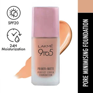 LAKME 9 TO 5 PRIMER + MATTE PERFECT COVER FOUNDATION| SPF20| Flawless| 25ml - Picture 1 of 4