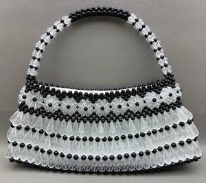 Damen Handtasche Perlen Handtasche Perlen Handwerk Handarbeit schwarz & weiß MCM Vintage Y2K - Bild 1 von 19