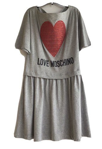 LOVE MOSCHINO Sequin embellished embroidered logo print jersey mini dress Sz 8
