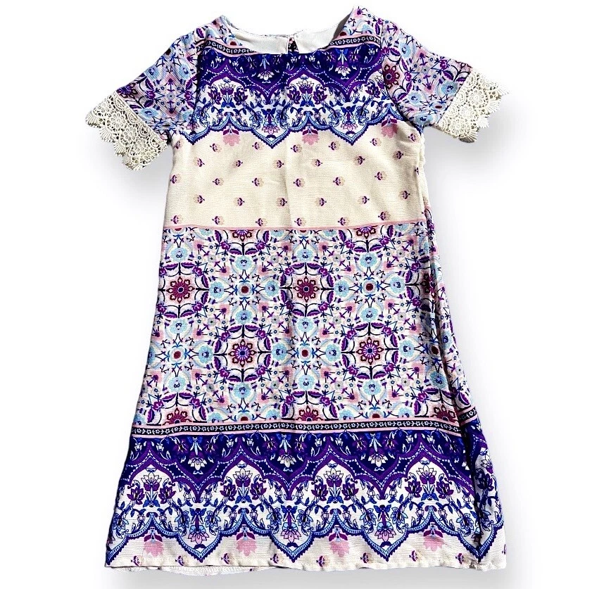 Kids Girls Size 6x Crochet Sleeves RARE EDITIONS Ankle Length Dress Floral Print - Image 1 of 4