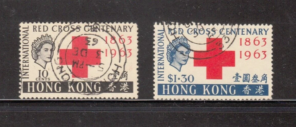 Selos de Hong Kong. Conjunto. 1963. Centenário da Cruz Vermelha. Usado. - Imagem 1 de 1