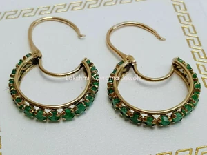 1 Carat Round Cut Green Emerald Women's Hoop Earrings 14K Yellow Gold Plated - Picture 1 of 3