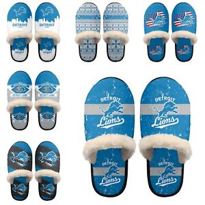 Detroit Lions Soft Plush Slippers Casual Warm Fleece House Shoes Christmas Gifts