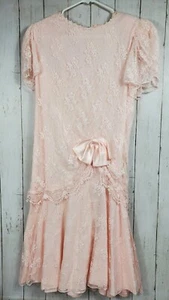 VTG Barbara Chodos Michael Marcella Dress WMNS Sz 12 Drop Waist Flapper Lace 80s - Picture 1 of 12